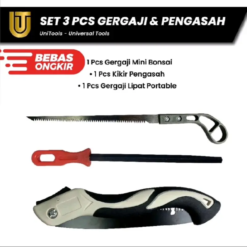Set 3 pcs, Gergaji Lipat Portable, Gergaji mini Bonsai Gergaji Tangan SK5 Baja Karbon Tinggi dan Kikir gergaji 6 inchi alat pengasah gergaji 0
