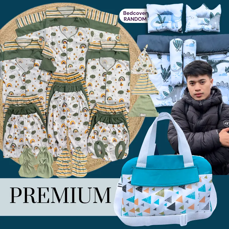 PAKET BEROJOL BEDCOVER - stelan newborn 18pcs Free Bedocver 2 bantal 2 guling dan Grandz Prize Diapers Jumbo - Baju Bayi 0-3 bulan 2