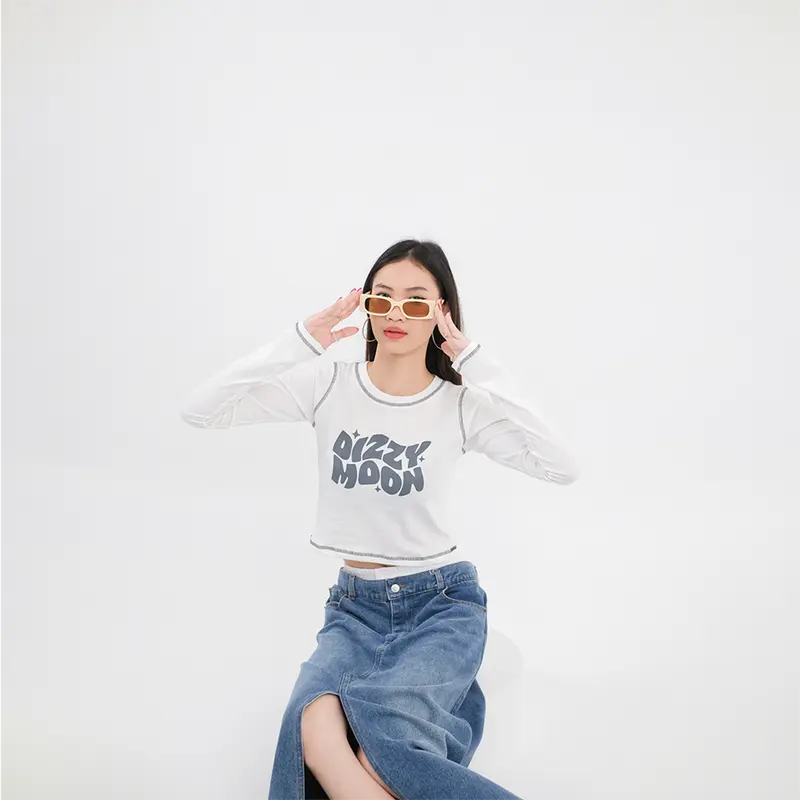 Croptop lengan panjang Dizzy Moon Wanita Polos Atasan Baju 8