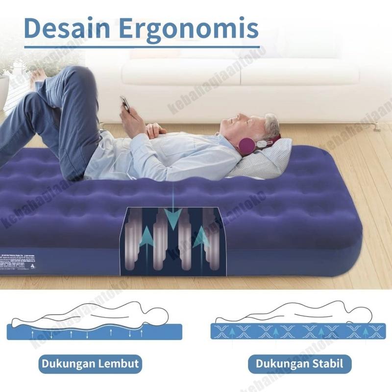 Bestway Kasur Angin Queen Size kasur portable Travelling Kasur Tiup Biru Kasur Angin Double/Kasur Angin Double Murah Single Kasur Berkemah Camping Lipat Tiup Portable/Matras Kasur Angin Karet Sofa Bed Pompa Angin Listrik Pompa Kasur Angin + pompa 1