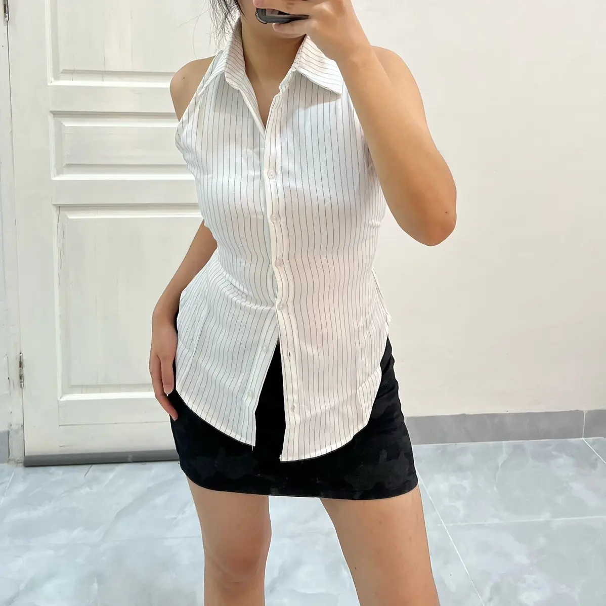 CHLOE FITTED SHIRT | Stripe Vest Top Slim Fit Body | Kemeja Wanita Baju Atasan