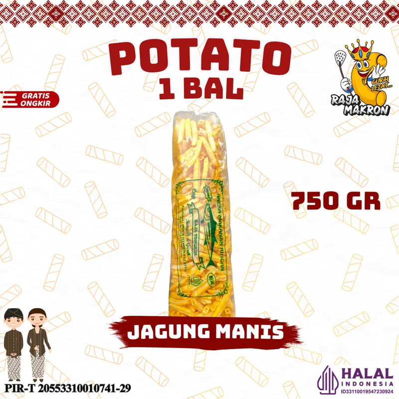 1 BAL POTATO CAMILAN 750gr RASA ORIGINAL, BALADO, JAGUNG BAKAR Cemilan Food Snack Kentang Pedas Makanan Kering Manis 2