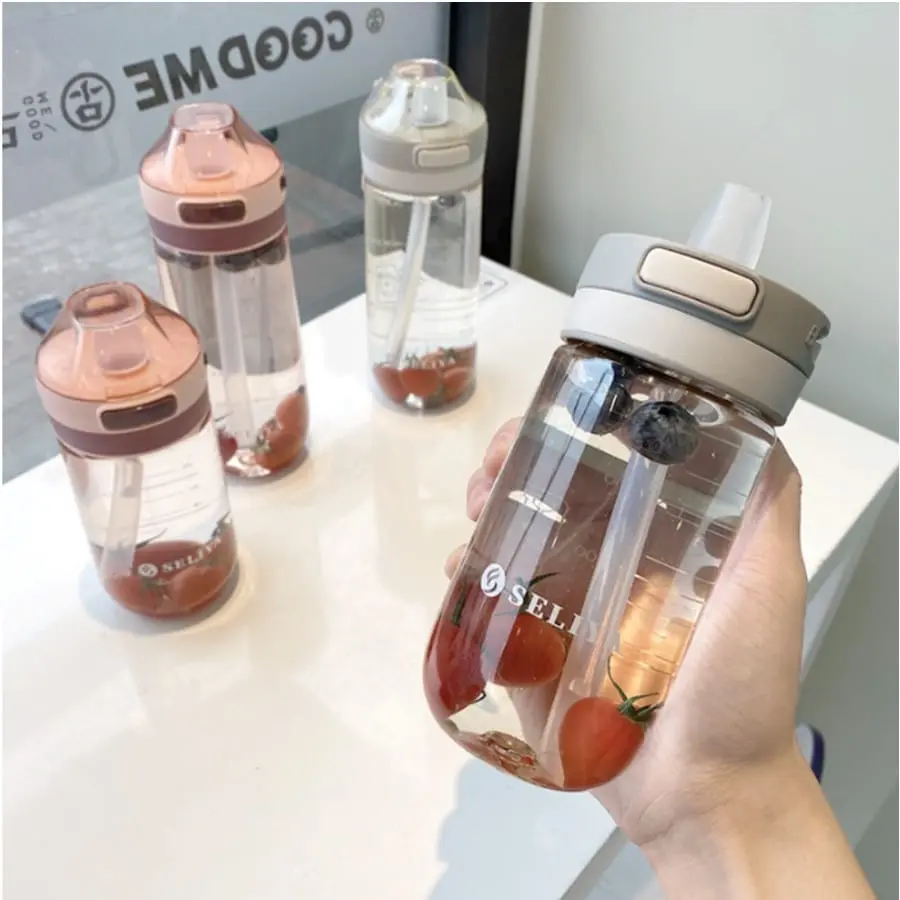 Botol Minum Portable Seliya 500-680 ml Anti Tumpah dengan Sedotan untuk Olahraga, Kantor, dan Sekolah - Bottles, Kitchenware