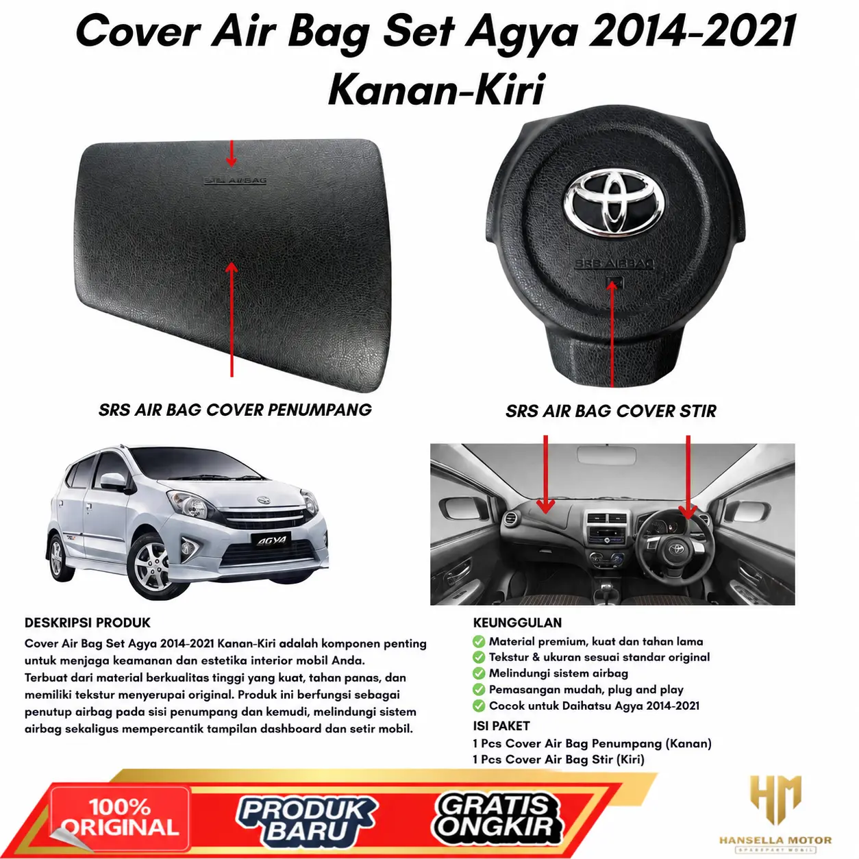 Cover Air Bag Agya  2014 - 2021 Set Kanan-Kiri