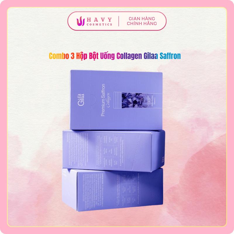 COMBO 3 HỘP BỘT UỐNG COLLAGEN GILAA KẾT HỢP SAFFRON 180 gói x2g