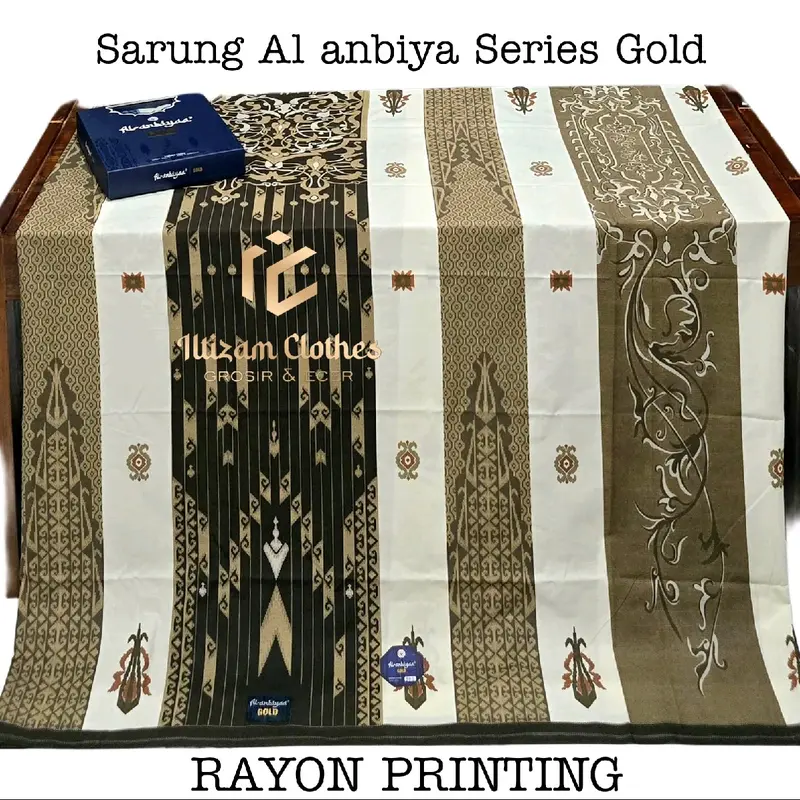 Sarung Al Anbiya Rayon Super Printing - Motif Muslim Lembut untuk - Dewasa, Katun, Hitam, Keren, Kotak 0