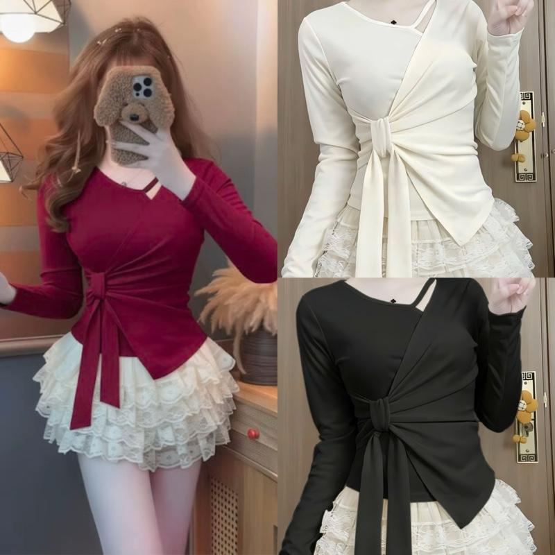  Áo bigsize 40-85kg TAY DÀI PHỐI NƠ CHÉO CỔ  ms 526  chất thun tăm hàn mềm mát 