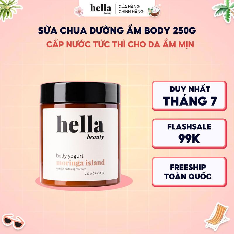 Kem dưỡng ẩm body yogurt Hella Beauty 250g hương moringa island dưỡng da mịn màng phù hợp da nhạy cảm
