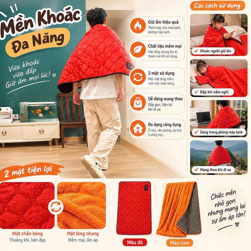 Mền Khoác Vai Đa Năng 2 Mặt Mềm Mịn, Tiện Lợi Dùng Hằng Ngày Chỉ 39K