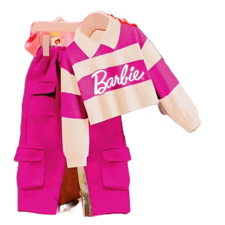 Setelan anak perempuan kuromi Cargo usia 1-12 tahun One Set Sweater Baju dan celana kargo Panjang Barbie Fashion