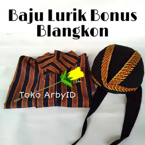 Baju Jawa Bonus Blangkon /Baju Lurik Gratis Blangkon/ Surjan Lurik Jawa Pria Dewasa Motif