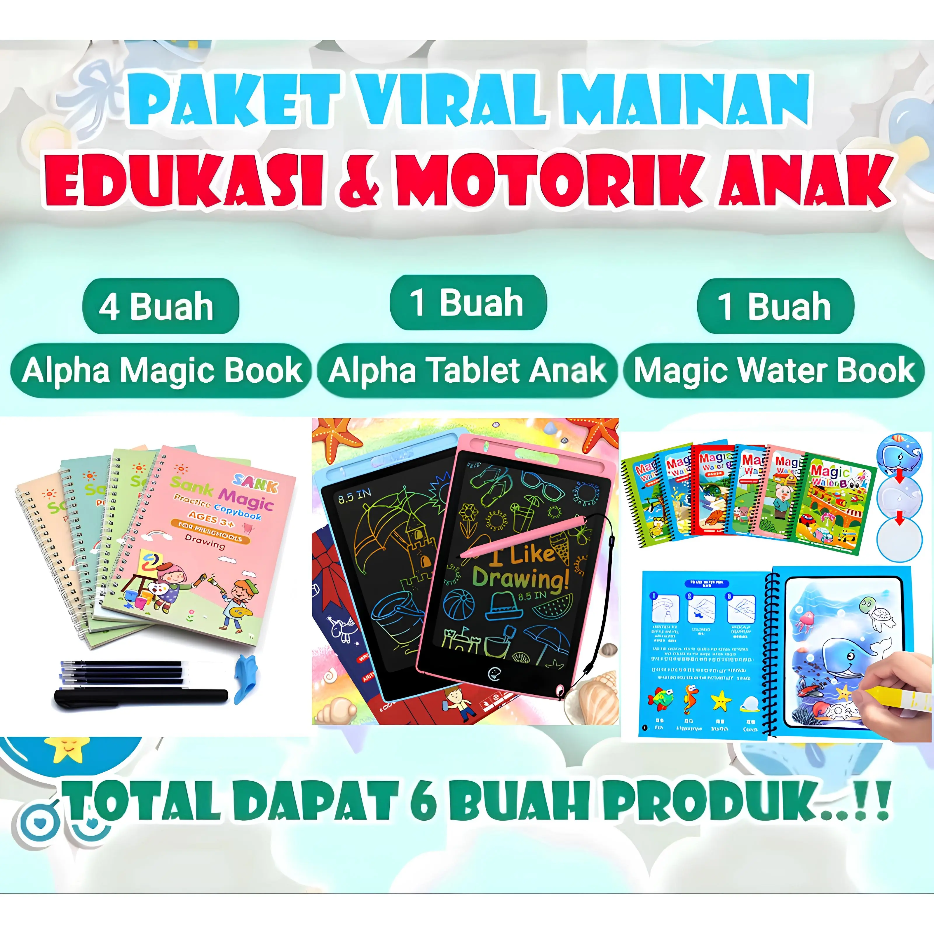 [TOTAL 6 ITEM] Lcd tablet + buku belajar menulis / menghitung |Buku anak belajar menggambar