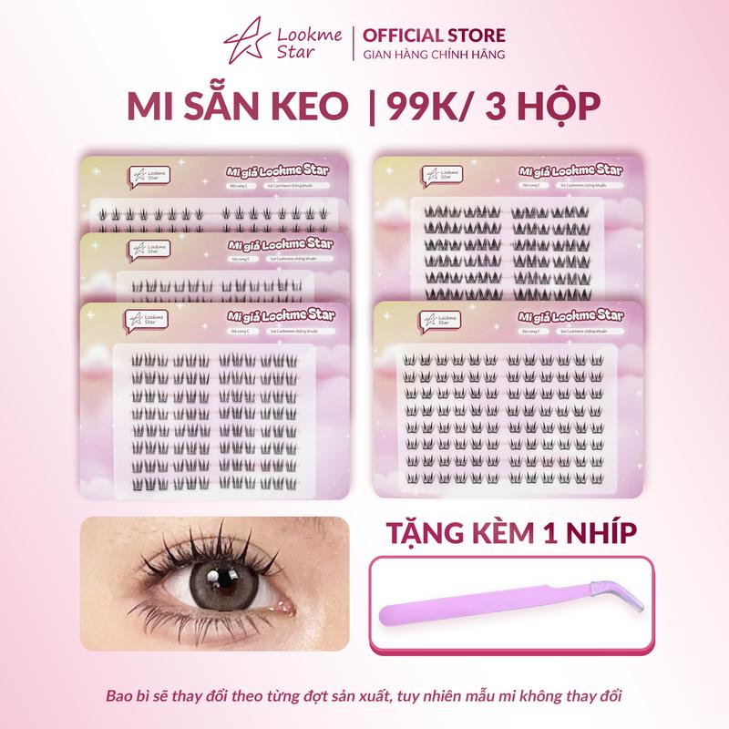 99k 3 Hộp Lông Mi Giả sẵn keo Lookme Star tặng 1 nhíp đơn từ 3 hộp mi Mi Cong C Hộp 16 cặp mi hàng Việt Nam