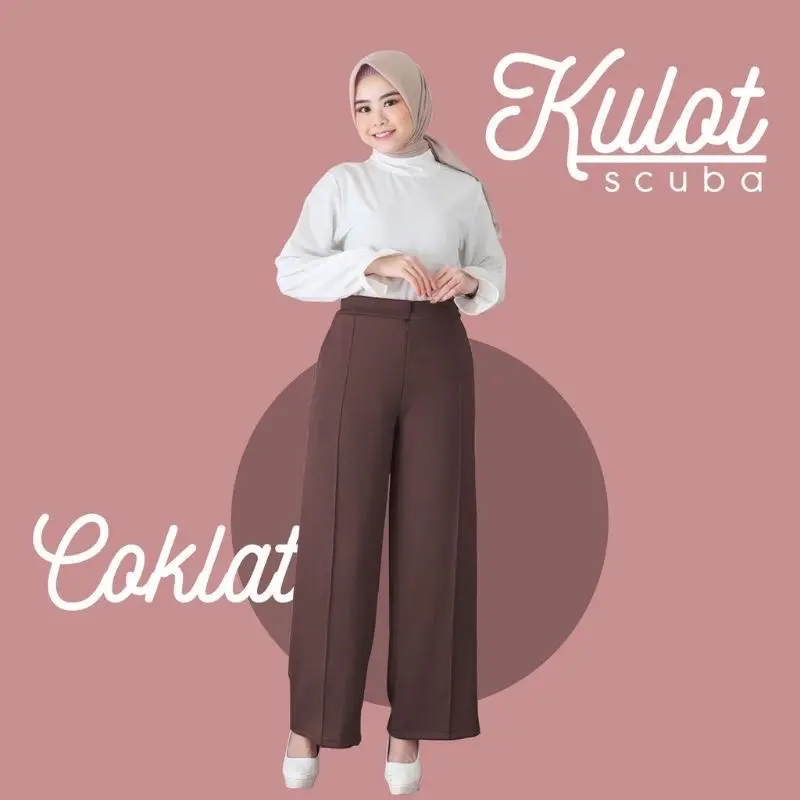 Celana Kulot scuba cubit jumbo premium wanita dewasa bahan halus dan tebal pinggang haighwaist bawahan celana kekinian terbaru 2024 model korean style 6