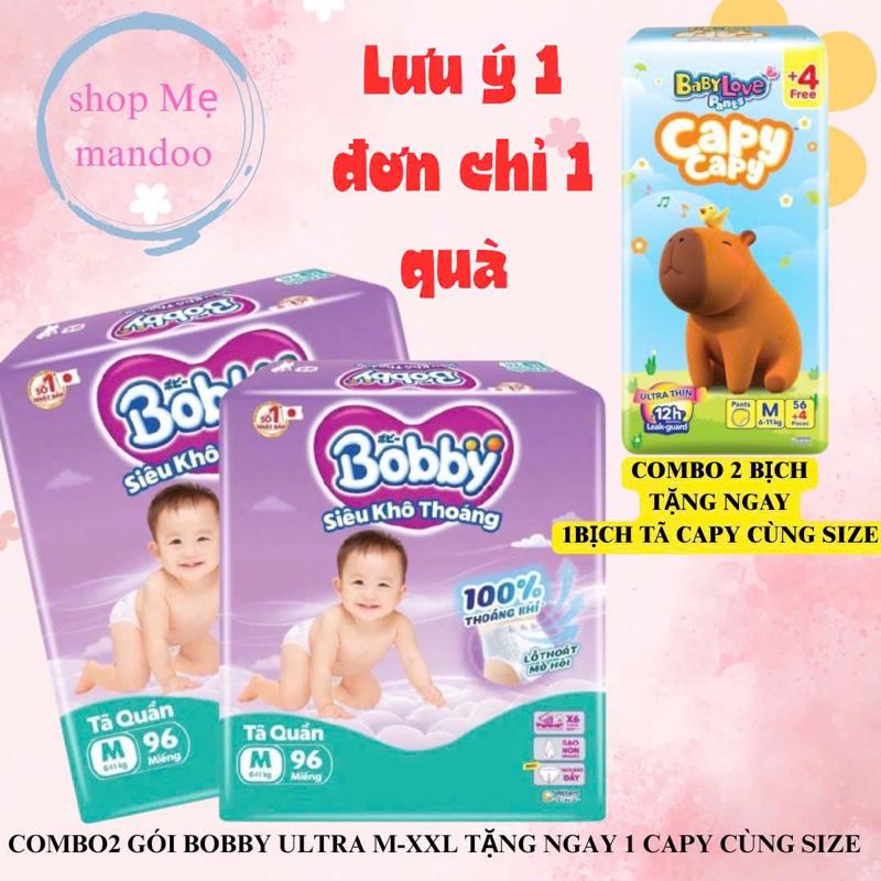 (2 tặng 1) COMBO 2 gói Tã/bỉm quần Bobby ULTRA+ Siêu tiết kiệm Size M96/L88/XL74/XXL68