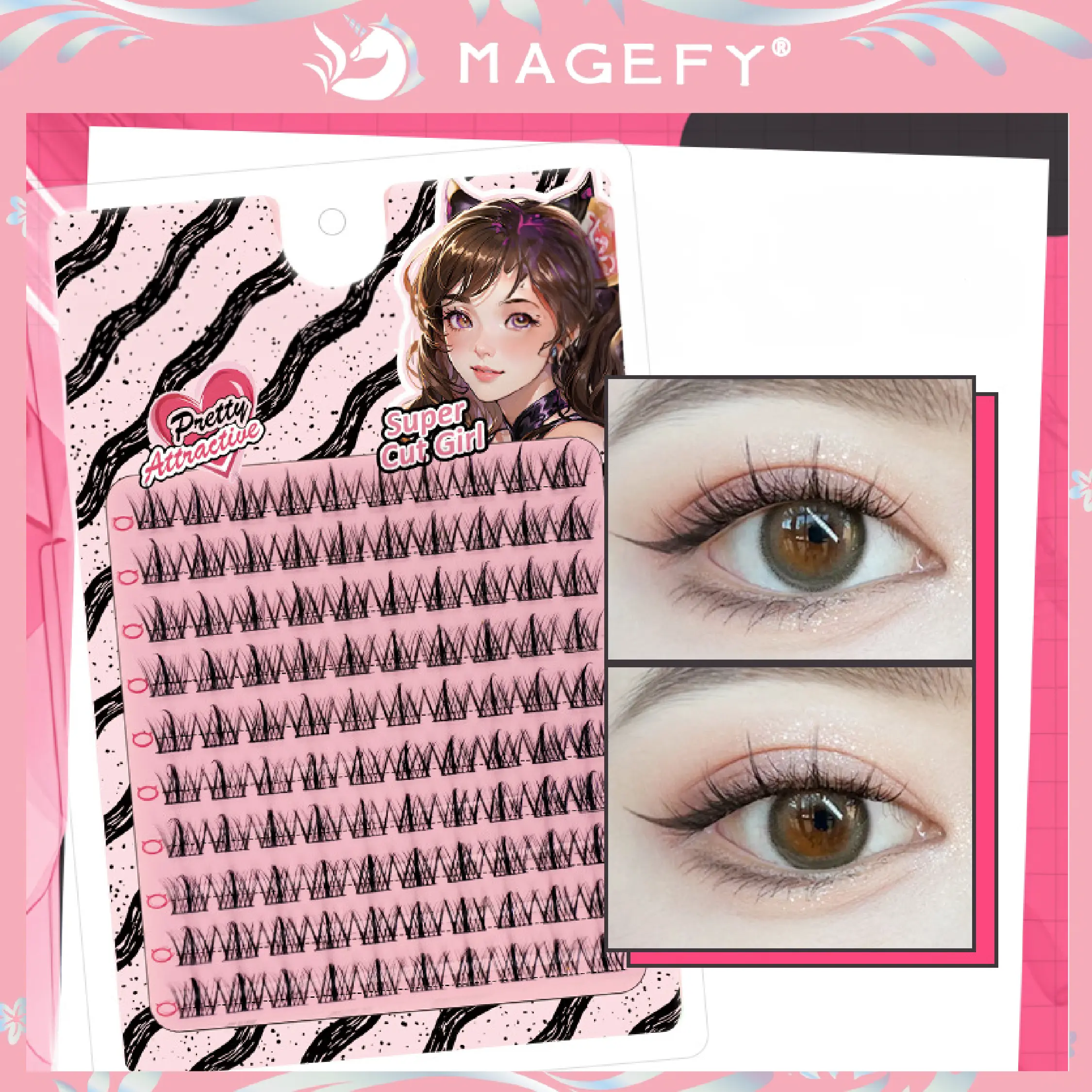 MAGEFY Bulu Mata Palsu Tanam Natural Eyelash Extension Mix 11-12-13mm Tersegmentasi Tanam Knot Eyelash Eyelashes 1606 MGY780 Bulumata