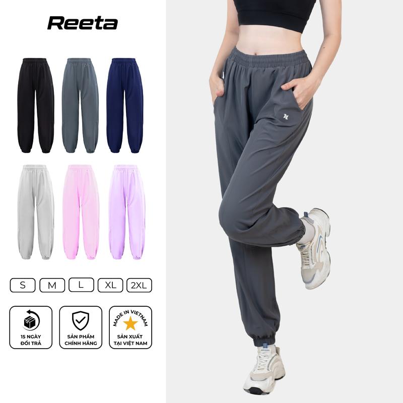 Quần Jogger Thể Thao Nữ Thêu Logo Reeta Ống Rộng Chất Vải Thoáng Khí, Tập Gym Chạy Bộ, Thể Thao Ngoài Trời - A3021