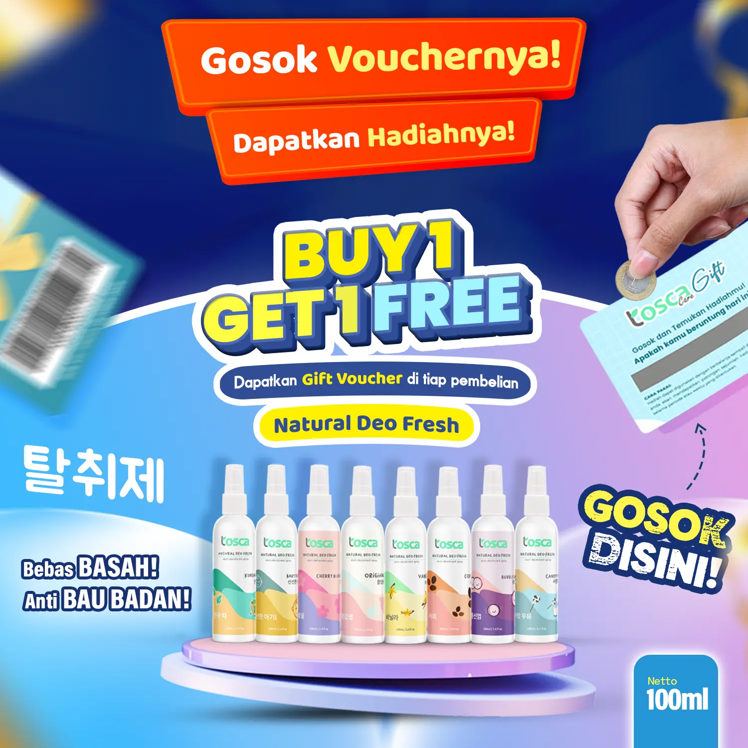 BUY 1 GET 1 FREE - TOSCA Deodorant Spray 100ml Deodorant Tawas Cair Ampuh Mencegah Bau Ketiak dan Badan