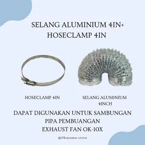 Selang aluminium 4 inch + Hoseclamp 4 inch / colokan 1.2 meter untuk exhaust