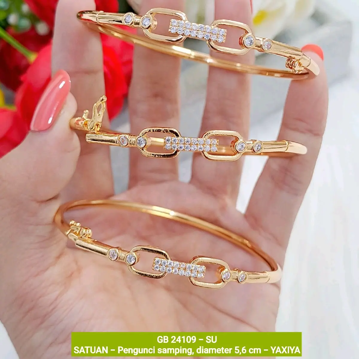 Gelang Yaxiya simpel pengunci samping Gold Perempuan