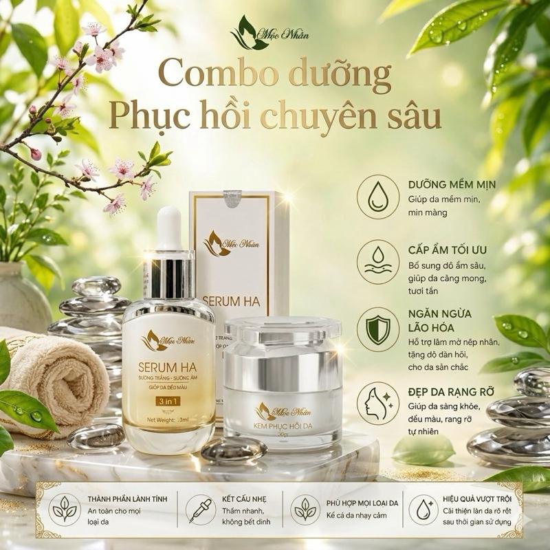 Combo Dưỡng Phục Hồi Chuyên Sâu Serum HA & Kem Dưỡng Da phục hồi Giúp Da Mềm Mịn Ngăn Ngừa Lão Hóa