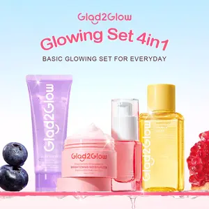 【4in1】Glad2Glow 4 in 1 Bundle 4pcs Gel Moisturizer Cleaser Glowing Anti Acne  Acid Ceramide Cleanser Facial Kotoran Membersihkan Mencerahkan Wajah Kering Niacinamide Cooling Dark Hitam Kusam Pelembab Hyaluronic Melembutkan Pha