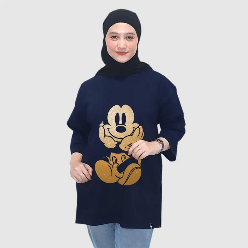 Riziqu Kaos Atasan Wanita OVERSIZE Reguler Bawah Belah Dua Bahan Katun Combed Lembut Tebal kaos wanita kekinian Samping Belah Basic Motif Panjang Polos