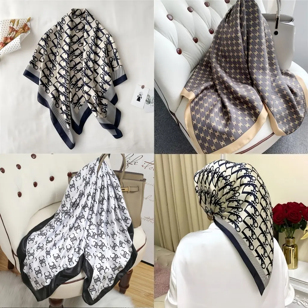 Tudung Square Bawal Satin Printed Letter Bawal Fashion Muslim Hijab