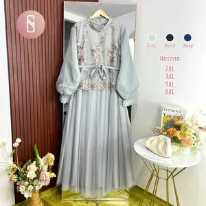 Myshawl Hasana Gamis Jumbo Gamis Bigsize Gamis Brukat Dress Kondangan Dress Gamis Jumbo Tille Motif Kasual Kondangan Wisuda Kekinian Big Size Brukat Bunga Jumbo Wanita Muslim mewah Bordir Kancing Mireya