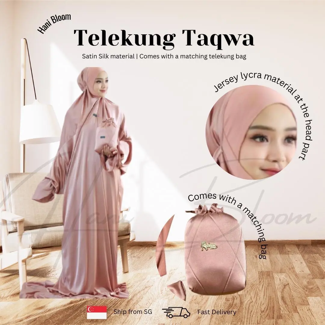 Telekung Taqwa Satin Silk Lycra Head Area