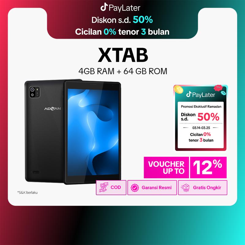 (FREE CASE) ADVAN XTAB 4GB/64GB 8" Inci Quadcore T310 Tablet Android 13 HD IPS Dual SIM 4G LTE Dual Camera WiFi Bluetooth 1