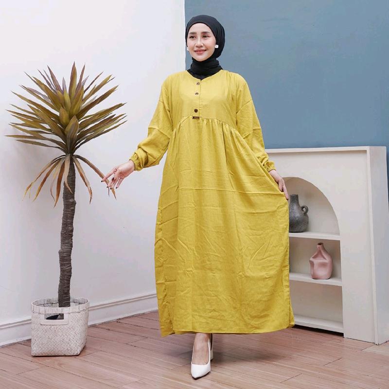 MIDI DRESS POLOS GAMIS MUSLIM BAHAN POLO LINEN PREMIUM 1