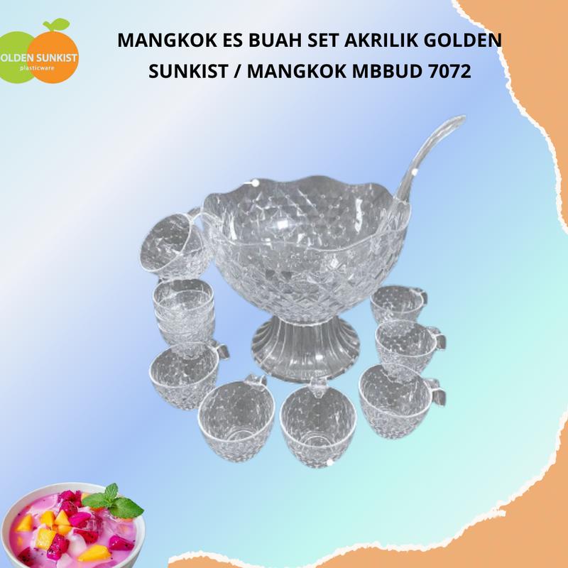 MANGKOK ES BUAH SET AKRILIK GOLDEN SUNKIST / MANGKOK BESAR + 10 BUAH CANGKIR + 1 SENDOK AKRILIK / MANGKOK MBBUD 7072 0