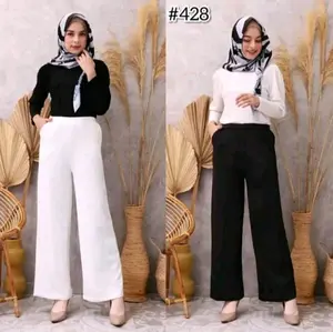 Kulot Scuba Hitam Putih Polos Celana Panjang Wanita Highwaist Scuba Premium Terlaris