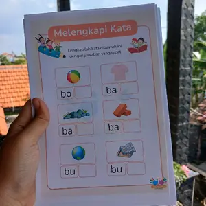 16 lembar Print out lembar kerja anak TK  melengkapi kata (belajar menulis)