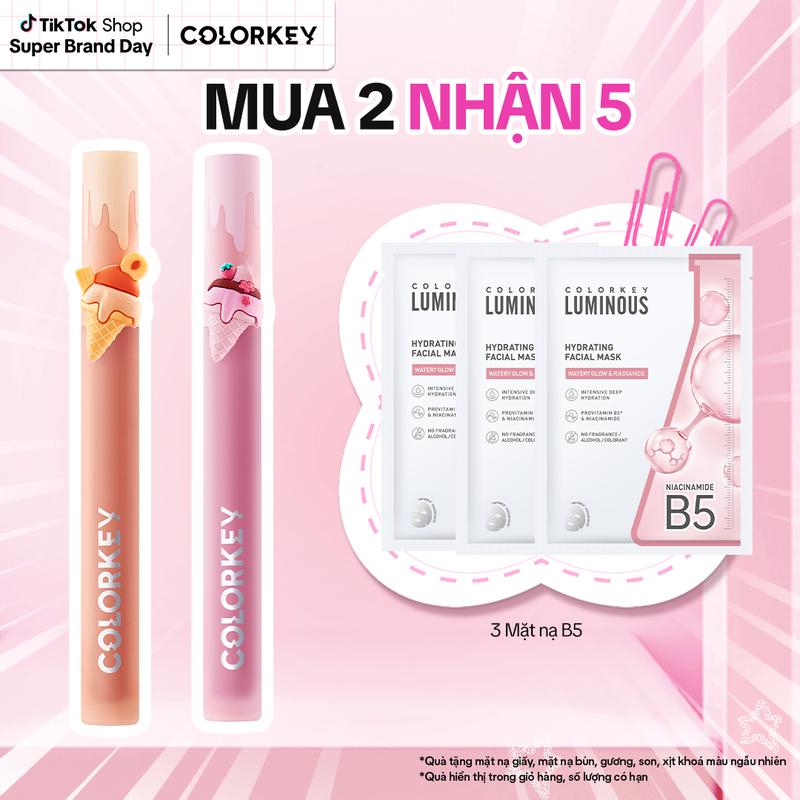   EX  Combo 2 Son COLORKEY Phiên Bản ICE CREAM Màu Sắc Ngọt Ngào Lâu Trôi Cho Môi Xinh Tươi Tắn 1.7g 