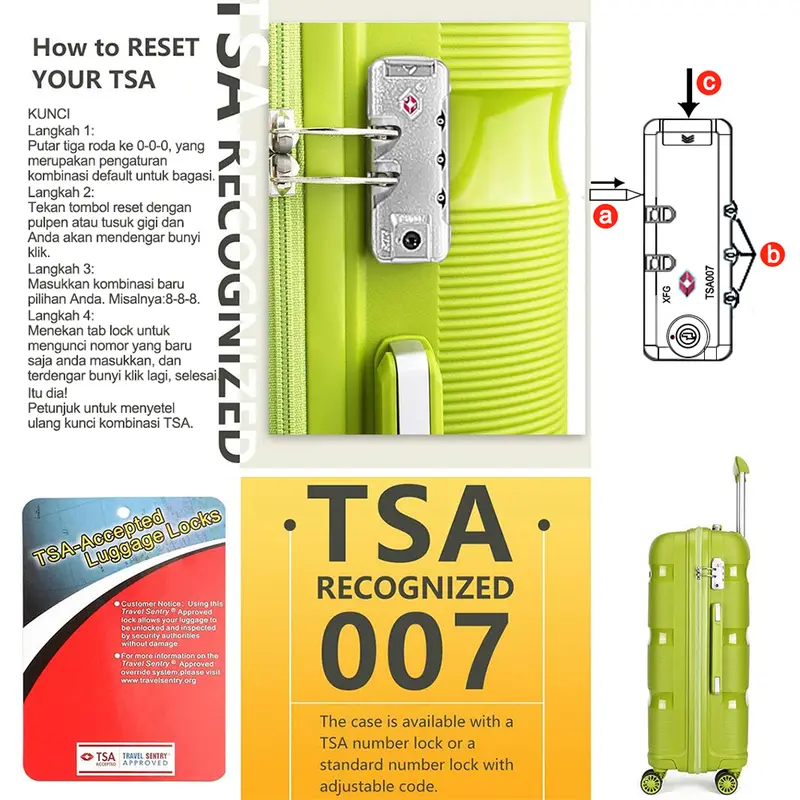 SEA CHOICE Koper Set 20+24+28 inch Kabin Large Bagasi Travel Tas, PP Hardcase, Lightweight, TSA Lock 3