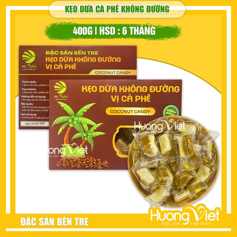 Kẹo dừa không đường vị cà phê Du Thảo kẹo dừa cà phê đặc sản Bến Tre hộp 400g