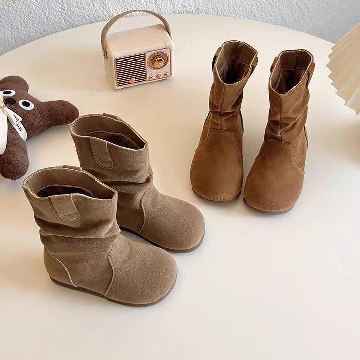   Tăng 2 sz Giày bốt da lộn lót lông phong cách hàn quốc giày bốt cổ lửng cho bé siêu nhẹ êm chân XXJ-2880 