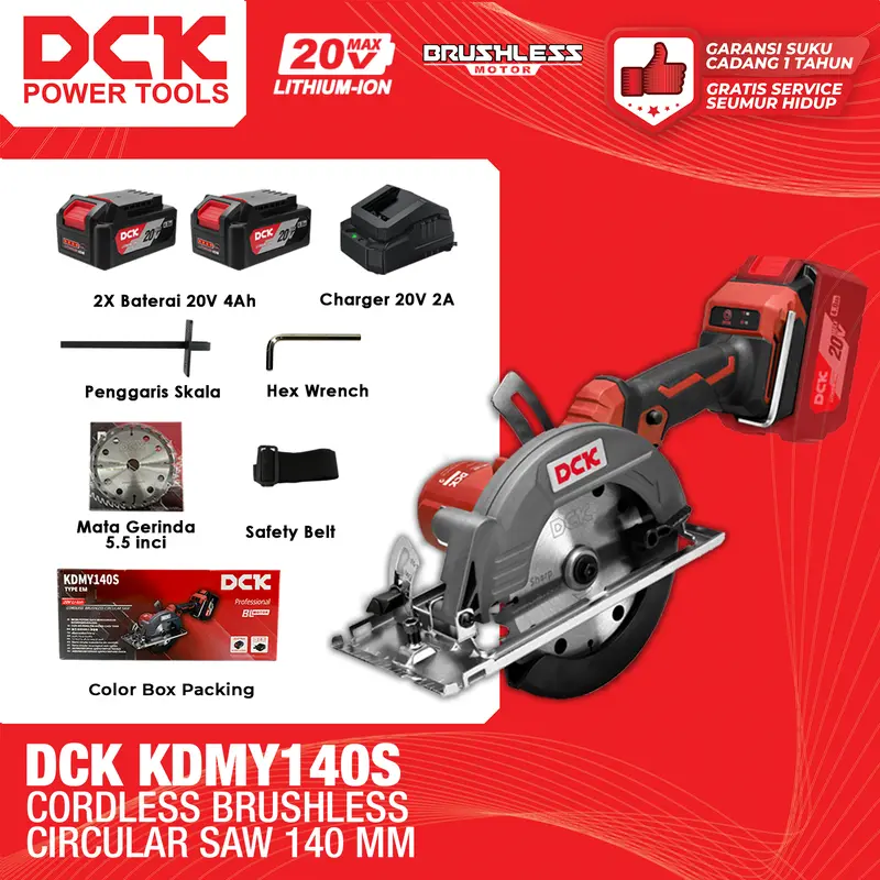 DCK Cordless Brushless Circular Saw 140mm / Mesin Sirkel 5.5 Inch / Sirkel Potong Kayu 5.5" KDMY140S