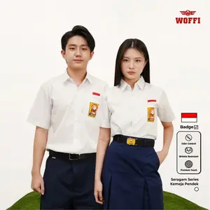 Seragam SMP Woffi Kemeja Pendek Badge Putih Bendera