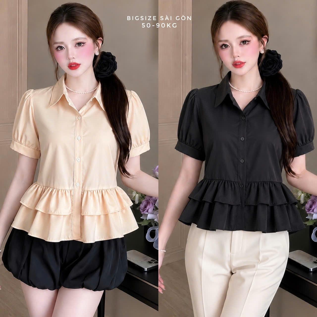 Áo Sơ Mi Lụa Hàn Tay Phồng Bèo 2 Tầng Nữ Bigsize Thanh Lịch Form Che Bụng 50-90kg Bigsize Sài Gòn - A.1845