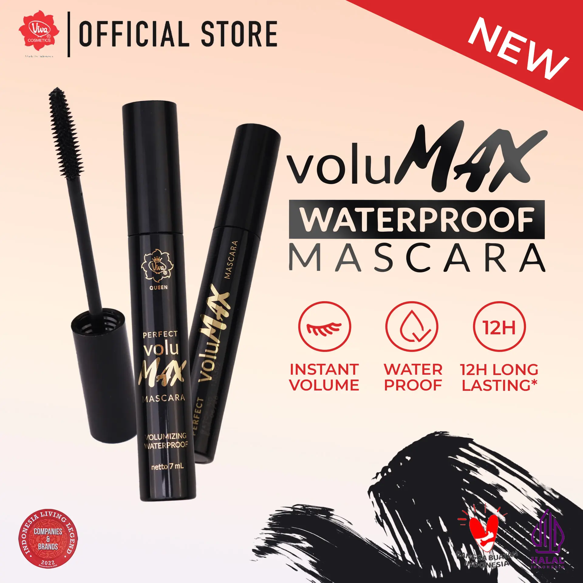 [NEW] Viva Queen VoluMAX Waterproof Mascara: Instant Volume with 360° Max Brush, Smudgeproof & Quick Dry