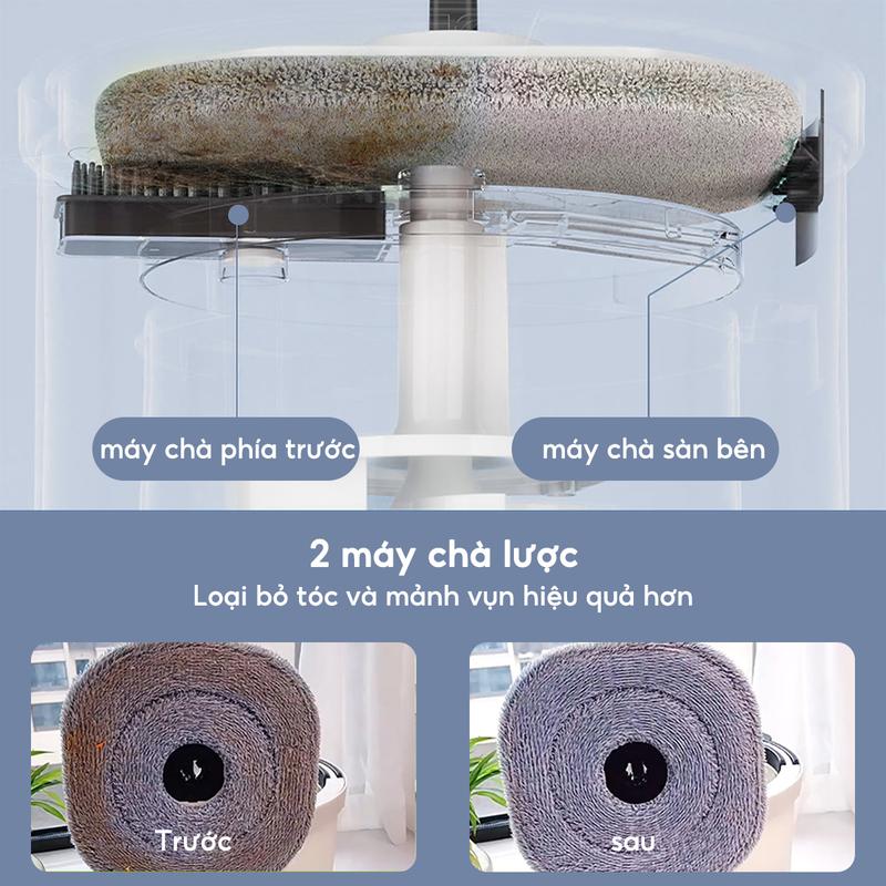 Cây lau nhà phẳng riêng biệt, gia dụng, lau nhà sạch sẽ, thấm nước khô rảnh tay, bộ xô lau nhà xoay thùng nhựa abs xoay được 360 độ cây lau nhà 2