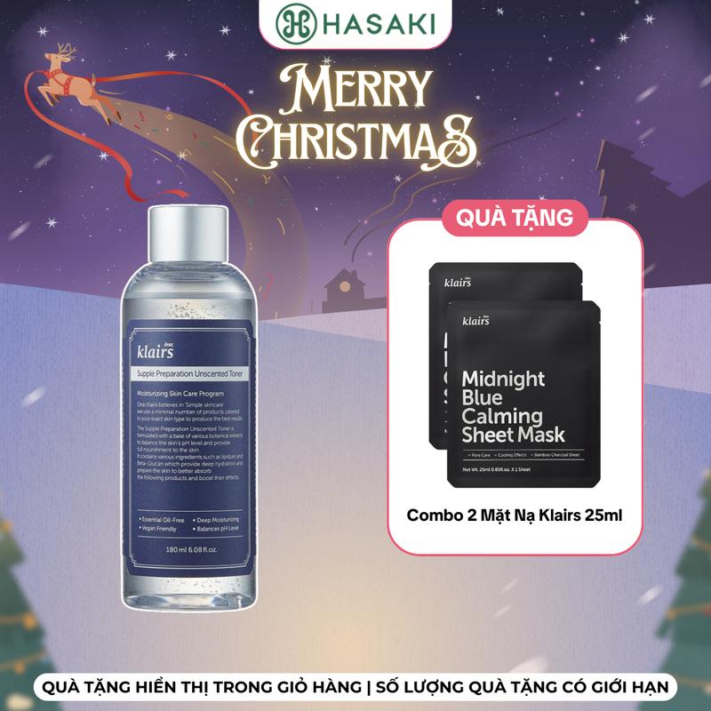   MUA 1 TẶNG 2  Nước Hoa Hồng Klairs Không Mùi Cho Da Nhạy Cảm 180ml Supple Preparation Unscented Toner | HASAKI BEAUTY 