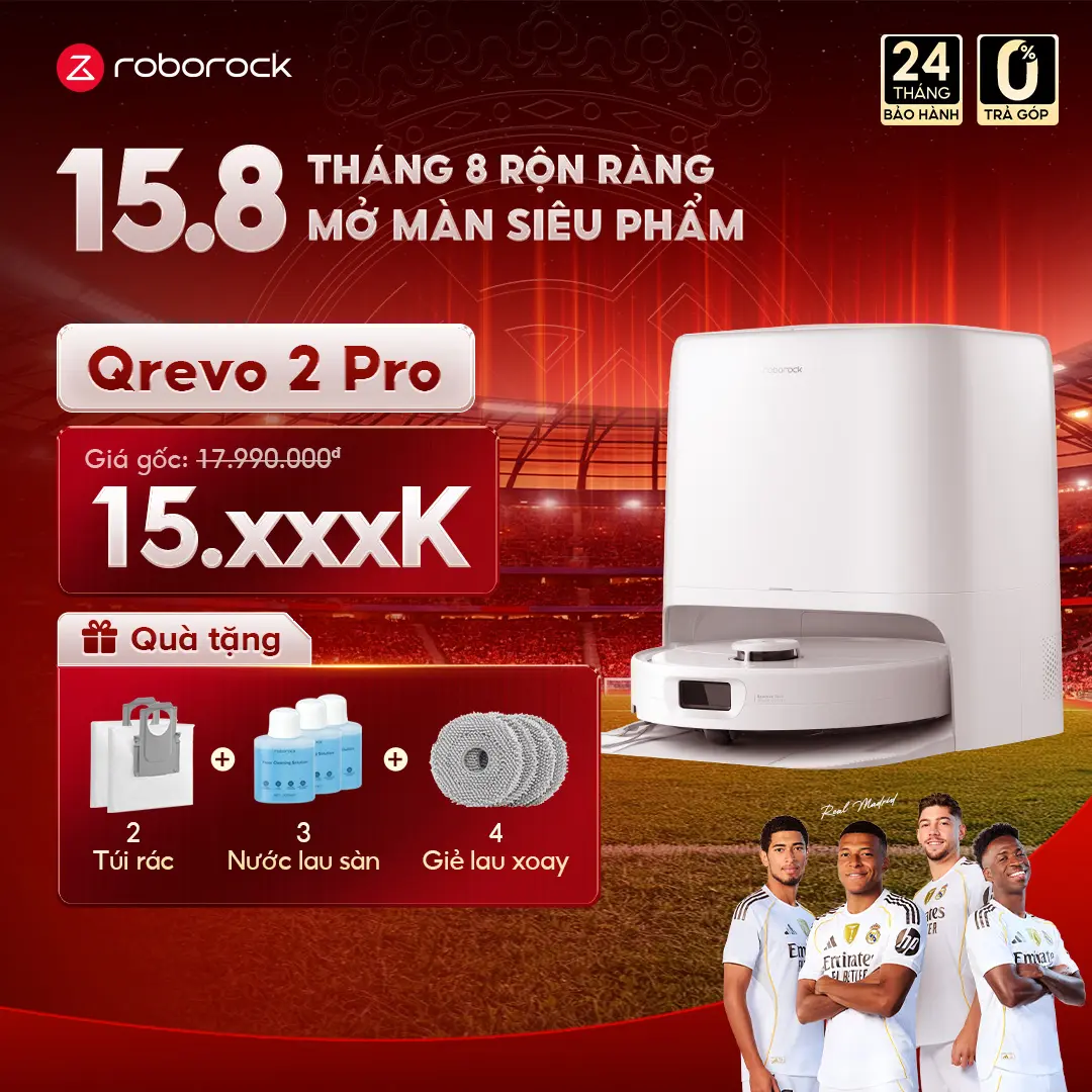 Roborock Qrevo 2 Pro Robot Hút Bụi Lau Nhà | Lực hút 25.000Pa | Lau xoay kép FlexiArm | Chổi cạnh đảo chiều | Chổi chống rối DuoDive | SmartPlan 3.0 AI | Bảo hành chính hãng 24 tháng