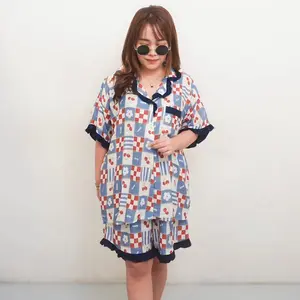 Piyama Pendek 40-85kg LD130 Setelan Lengan Pendek Celana Pendek Bahan Rayon Adem Model Kekinian