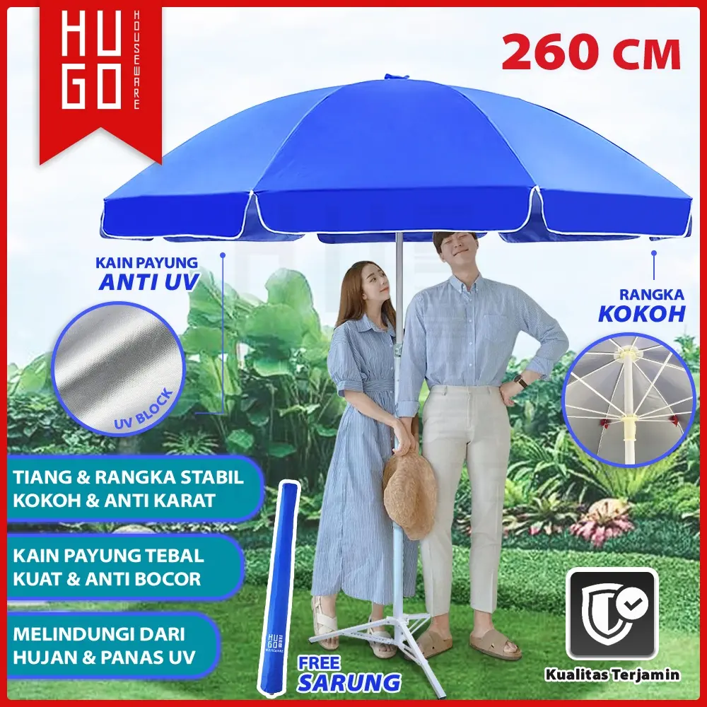 HugoHouseware Payung Jualan Tenda Lapak 260 cm Dua Lapis Dobel Jari Jumbo Anti UV Anti Angin