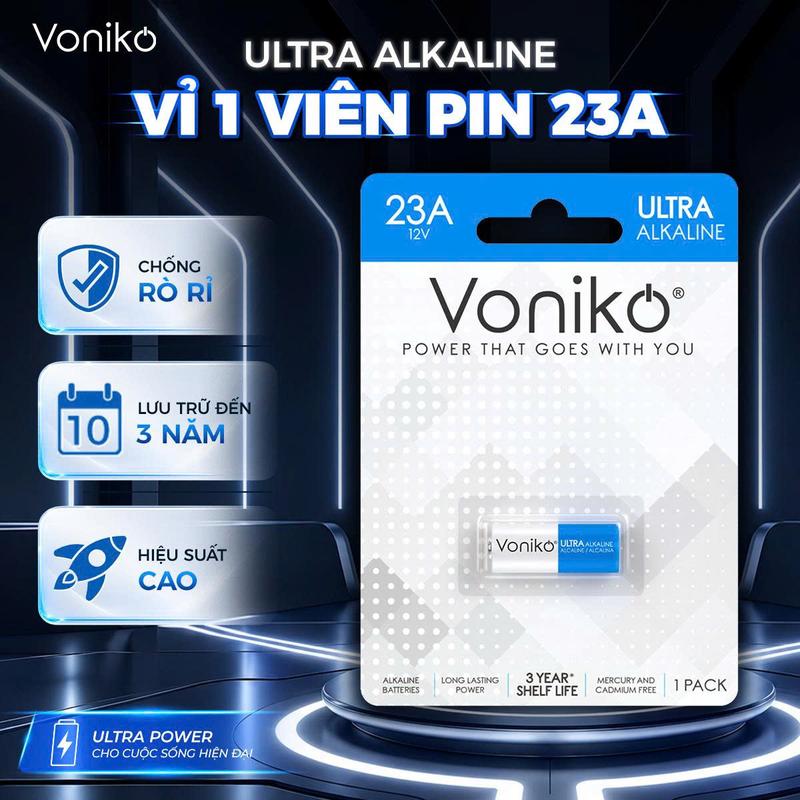 Pin VONIKO 23A Alkaline 12V - Vỉ 1 Viên - Pin Kiềm Hiệu Năng Cao, An Toàn, Ổn Định Cho Thiết Bị Điện Tử
