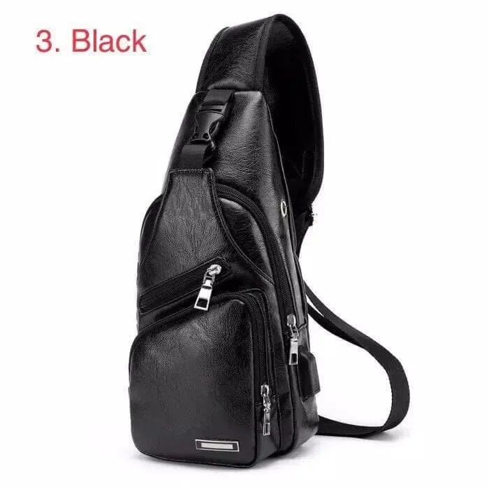 SLING BAG PRIA / TAS SELEMPANG PRIA SLEMPANG KULIT LEATHER SLINGBAG LELAKI MURAH ADA USB PORT HITAM COKLAT MUDA TUA DESAIN TERBARU IMPORT TERJANGKAU 5